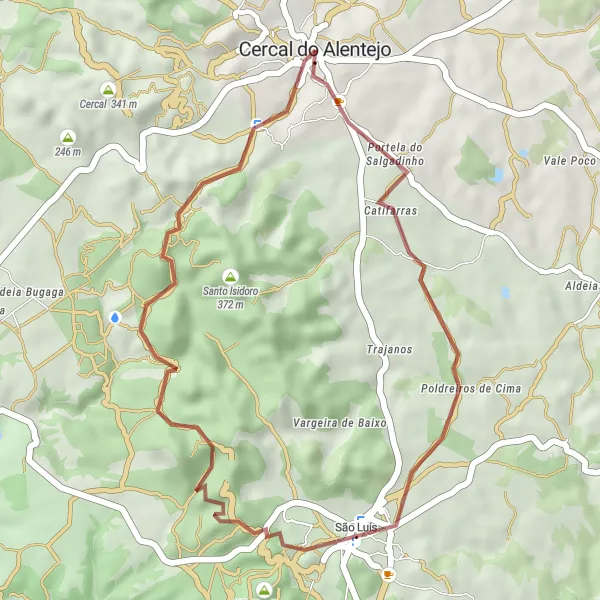 Map miniature of "Cercal - São Luís - Cerro da Vigia - Serra do Cercal" cycling inspiration in Alentejo, Portugal. Generated by Tarmacs.app cycling route planner