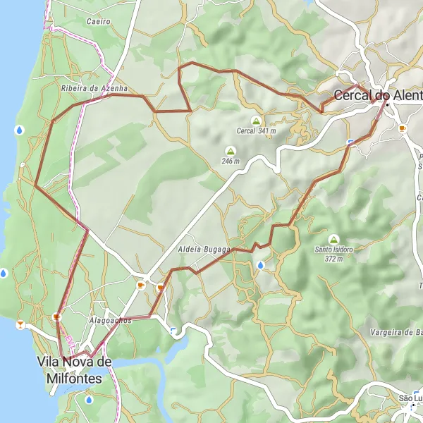 Miniatura do mapa de inspiração para ciclismo "Rota da Serra do Cercal" em Alentejo, Portugal. Gerado pelo planejador de rotas de ciclismo Tarmacs.app
