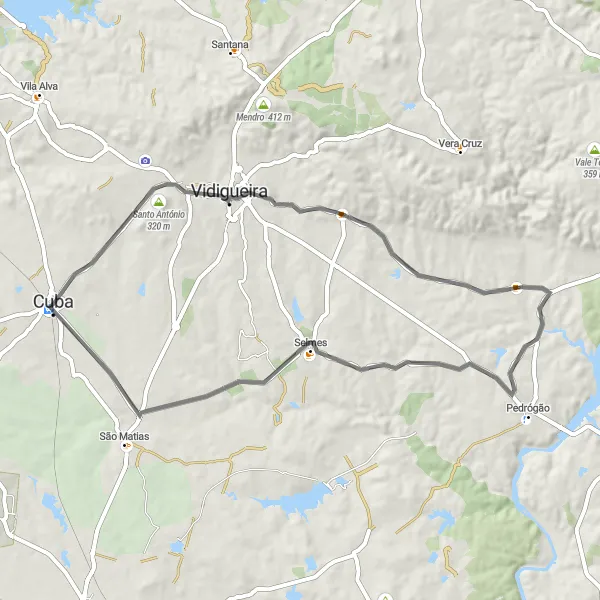 Miniatura do mapa de inspiração para ciclismo "Cuba - Santo António - Vila de Frades - Marmelar - Selmes - Cuba" em Alentejo, Portugal. Gerado pelo planejador de rotas de ciclismo Tarmacs.app