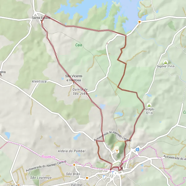 Miniatura do mapa de inspiração para ciclismo "Rota da Malefa" em Alentejo, Portugal. Gerado pelo planejador de rotas de ciclismo Tarmacs.app