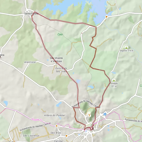 Map miniature of "Exploring the Heartland of Alentejo" cycling inspiration in Alentejo, Portugal. Generated by Tarmacs.app cycling route planner