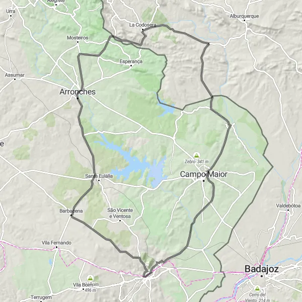 Miniatura do mapa de inspiração para ciclismo "Rota Épica do Alentejo" em Alentejo, Portugal. Gerado pelo planejador de rotas de ciclismo Tarmacs.app