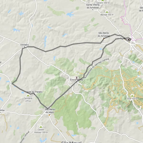 Map miniature of "Estremoz to Évoramonte Road Route" cycling inspiration in Alentejo, Portugal. Generated by Tarmacs.app cycling route planner