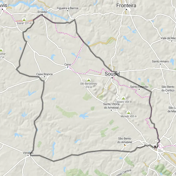 Miniatura do mapa de inspiração para ciclismo "Rota do Palacete Vieira da Silva" em Alentejo, Portugal. Gerado pelo planejador de rotas de ciclismo Tarmacs.app