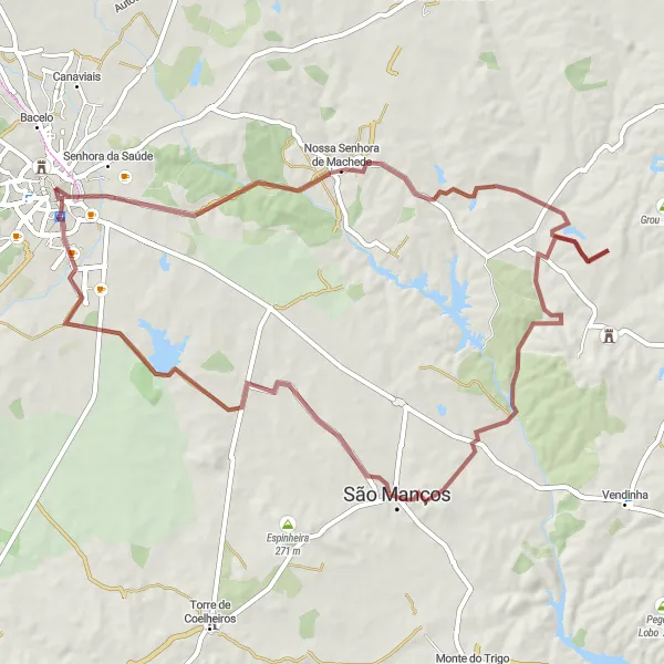 Miniatura do mapa de inspiração para ciclismo "Caminho dos Miradouros" em Alentejo, Portugal. Gerado pelo planejador de rotas de ciclismo Tarmacs.app