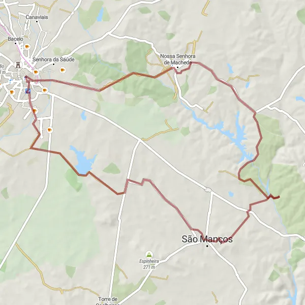 Miniatura do mapa de inspiração para ciclismo "Rota dos Miradouros" em Alentejo, Portugal. Gerado pelo planejador de rotas de ciclismo Tarmacs.app