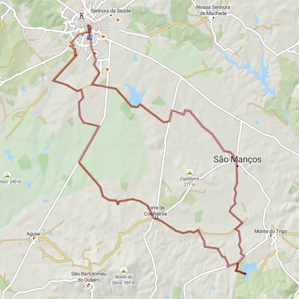 Miniatura do mapa de inspiração para ciclismo "Rota das Aventuras Gravel" em Alentejo, Portugal. Gerado pelo planejador de rotas de ciclismo Tarmacs.app
