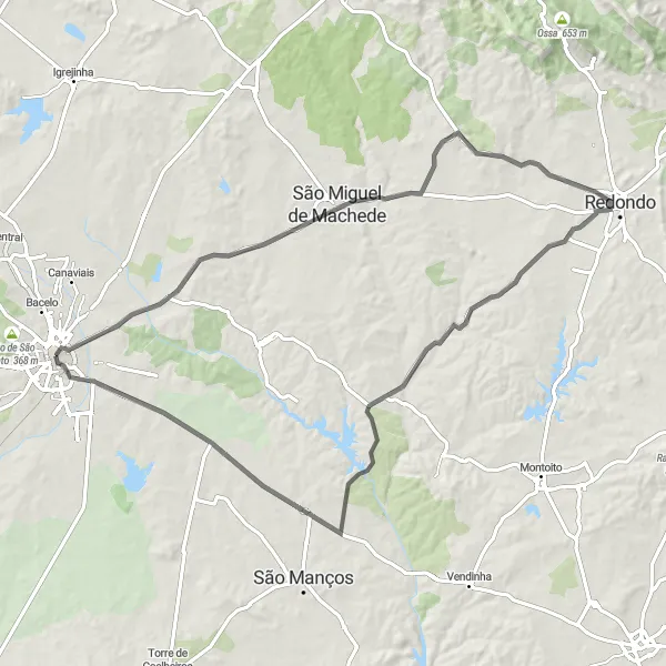 Miniatura do mapa de inspiração para ciclismo "Rota dos Vinhos do Alentejo" em Alentejo, Portugal. Gerado pelo planejador de rotas de ciclismo Tarmacs.app
