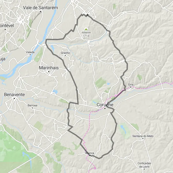 Miniatura do mapa de inspiração para ciclismo "Roteiro de Ciclismo em Estrada com 114km" em Alentejo, Portugal. Gerado pelo planejador de rotas de ciclismo Tarmacs.app