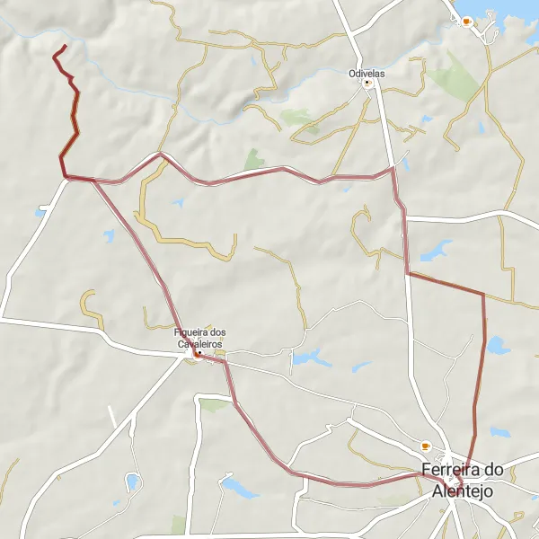 Miniatura do mapa de inspiração para ciclismo "Caminho Campestre em Figueira dos Cavaleiros" em Alentejo, Portugal. Gerado pelo planejador de rotas de ciclismo Tarmacs.app