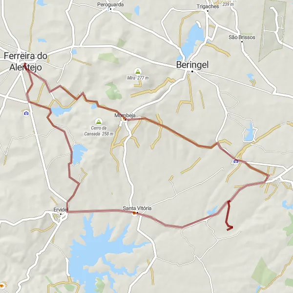 Miniatura do mapa de inspiração para ciclismo "Rota de Gravel pela História Romana" em Alentejo, Portugal. Gerado pelo planejador de rotas de ciclismo Tarmacs.app