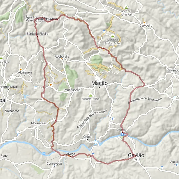 Miniatura do mapa de inspiração para ciclismo "Circuito Rural de Alvega a Castelo de Belver" em Alentejo, Portugal. Gerado pelo planejador de rotas de ciclismo Tarmacs.app