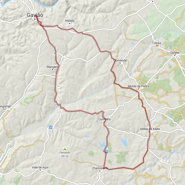 Miniatura do mapa de inspiração para ciclismo "Caminho do Pelourinho" em Alentejo, Portugal. Gerado pelo planejador de rotas de ciclismo Tarmacs.app