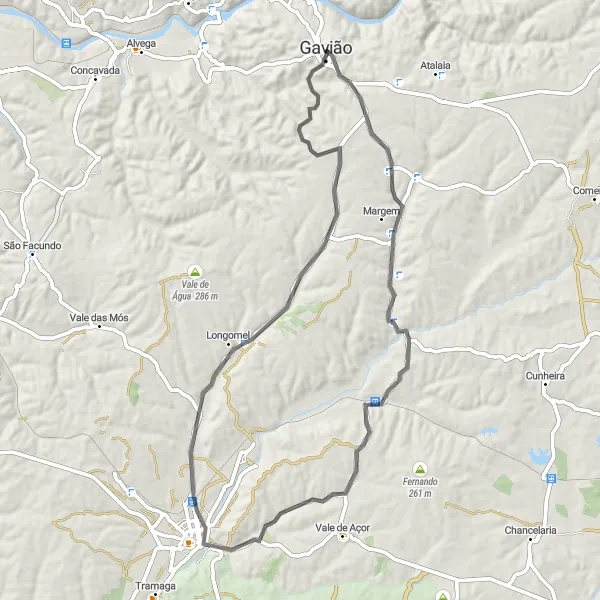 Miniatura do mapa de inspiração para ciclismo "Caminho até Ponte de Sor" em Alentejo, Portugal. Gerado pelo planejador de rotas de ciclismo Tarmacs.app