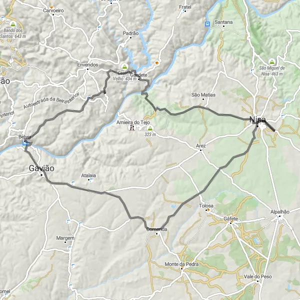 Miniatura do mapa de inspiração para ciclismo "Experiência em Nisa" em Alentejo, Portugal. Gerado pelo planejador de rotas de ciclismo Tarmacs.app