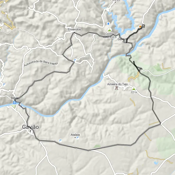 Miniatura do mapa de inspiração para ciclismo "Exploração até Castelo de Belver" em Alentejo, Portugal. Gerado pelo planejador de rotas de ciclismo Tarmacs.app