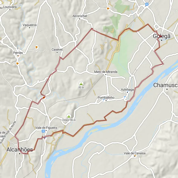 Miniatura do mapa de inspiração para ciclismo "Rota de Azinhaga até Golegã II" em Alentejo, Portugal. Gerado pelo planejador de rotas de ciclismo Tarmacs.app