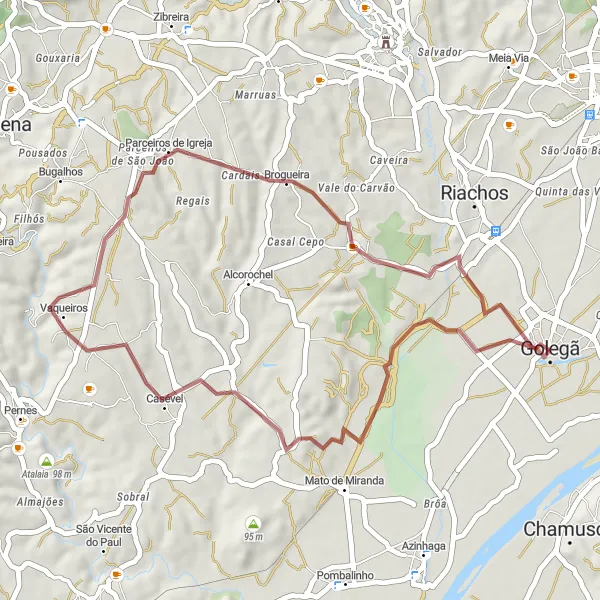 Miniatura do mapa de inspiração para ciclismo "Aventureiro na Estrada de Gravel" em Alentejo, Portugal. Gerado pelo planejador de rotas de ciclismo Tarmacs.app