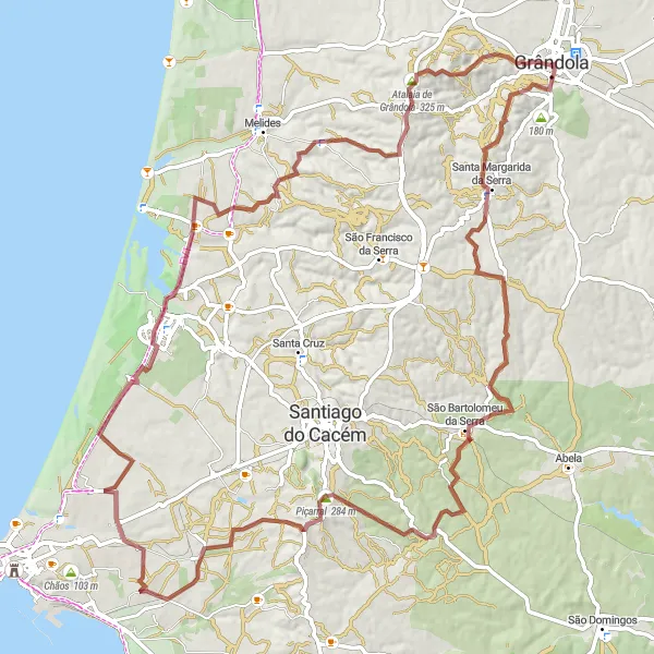 Miniatura do mapa de inspiração para ciclismo "Rota dos Mistérios Antigos" em Alentejo, Portugal. Gerado pelo planejador de rotas de ciclismo Tarmacs.app