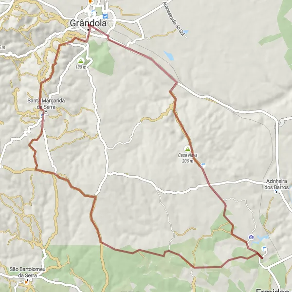 Map miniature of "Gravel Biking to Monumento Megalítico do Lousal" cycling inspiration in Alentejo, Portugal. Generated by Tarmacs.app cycling route planner