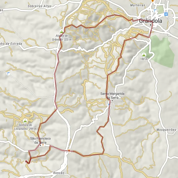 Map miniature of "Serra e Mar Gravel Route" cycling inspiration in Alentejo, Portugal. Generated by Tarmacs.app cycling route planner