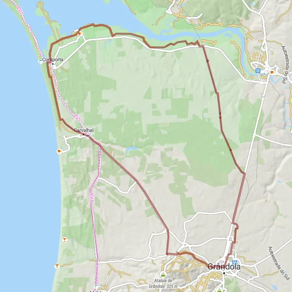 Map miniature of "Wilderness Gravel Adventure" cycling inspiration in Alentejo, Portugal. Generated by Tarmacs.app cycling route planner