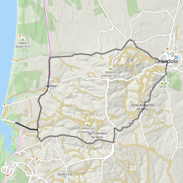 Miniatura do mapa de inspiração para ciclismo "Rota da Serra" em Alentejo, Portugal. Gerado pelo planejador de rotas de ciclismo Tarmacs.app