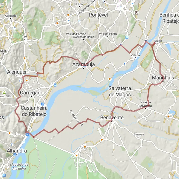 Miniatura do mapa de inspiração para ciclismo "Desafio de Monte Gordo" em Alentejo, Portugal. Gerado pelo planejador de rotas de ciclismo Tarmacs.app
