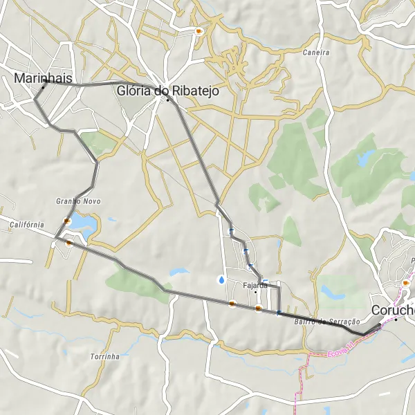 Miniatura do mapa de inspiração para ciclismo "Rota de Road de Coruche" em Alentejo, Portugal. Gerado pelo planejador de rotas de ciclismo Tarmacs.app