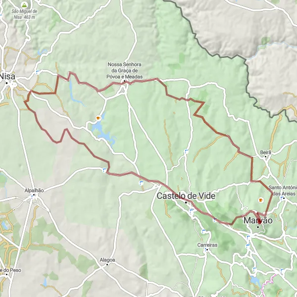 Miniatura do mapa de inspiração para ciclismo "Travessia Natural" em Alentejo, Portugal. Gerado pelo planejador de rotas de ciclismo Tarmacs.app