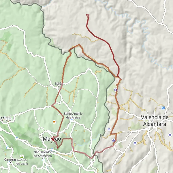 Miniatura do mapa de inspiração para ciclismo "Caminho das Ruínas" em Alentejo, Portugal. Gerado pelo planejador de rotas de ciclismo Tarmacs.app