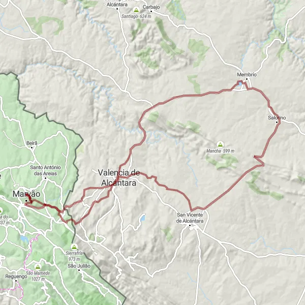 Miniatura do mapa de inspiração para ciclismo "Rota dos Dolmens e Património" em Alentejo, Portugal. Gerado pelo planejador de rotas de ciclismo Tarmacs.app