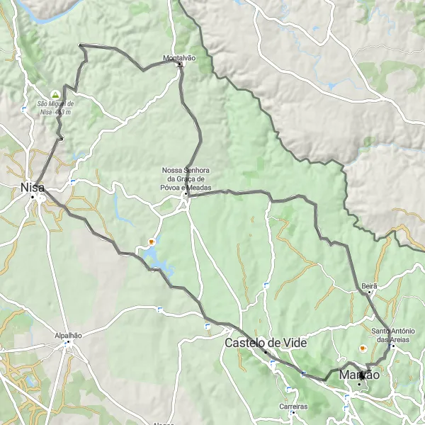 Miniatura do mapa de inspiração para ciclismo "Rota das Aldeias e Miradouros" em Alentejo, Portugal. Gerado pelo planejador de rotas de ciclismo Tarmacs.app