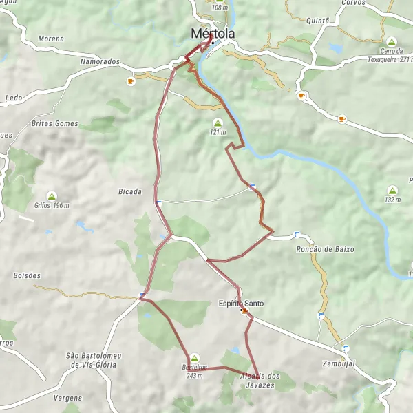 Map miniature of "The Historic Charm of Mértola" cycling inspiration in Alentejo, Portugal. Generated by Tarmacs.app cycling route planner