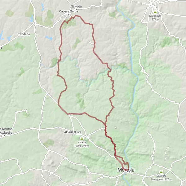 Miniatura do mapa de inspiração para ciclismo "Desafio Gravel: Exploração entre Algodor e Cabeção" em Alentejo, Portugal. Gerado pelo planejador de rotas de ciclismo Tarmacs.app