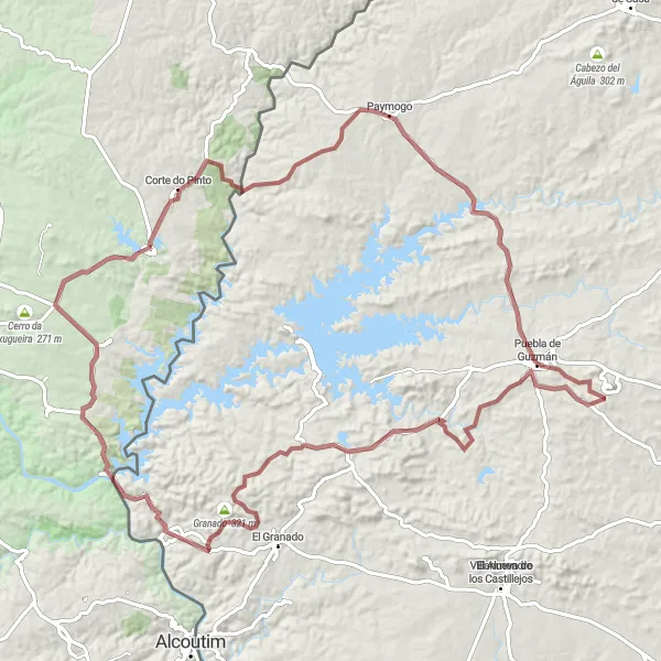 Miniatura do mapa de inspiração para ciclismo "Caminho dos Ventos Algarvios" em Alentejo, Portugal. Gerado pelo planejador de rotas de ciclismo Tarmacs.app