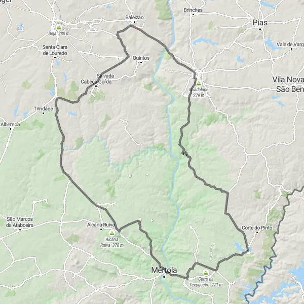 Miniatura do mapa de inspiração para ciclismo "Rota de Ciclismo Road de Baleizão" em Alentejo, Portugal. Gerado pelo planejador de rotas de ciclismo Tarmacs.app