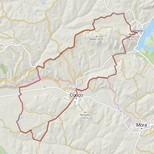Miniatura do mapa de inspiração para ciclismo "Desafio de Montargil a Couço" em Alentejo, Portugal. Gerado pelo planejador de rotas de ciclismo Tarmacs.app