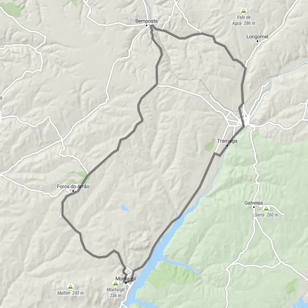 Miniatura do mapa de inspiração para ciclismo "Rota de Montargil a Bemposta" em Alentejo, Portugal. Gerado pelo planejador de rotas de ciclismo Tarmacs.app