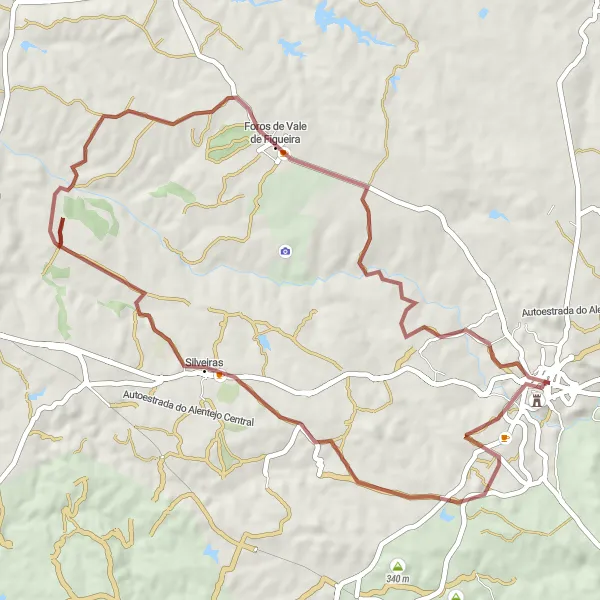 Miniatura do mapa de inspiração para ciclismo "Rota de Gravel Chafariz de Montemor-o-Novo" em Alentejo, Portugal. Gerado pelo planejador de rotas de ciclismo Tarmacs.app