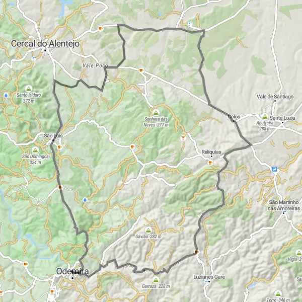 Miniatura do mapa de inspiração para ciclismo "Rota dos Montes Alentejanos" em Alentejo, Portugal. Gerado pelo planejador de rotas de ciclismo Tarmacs.app