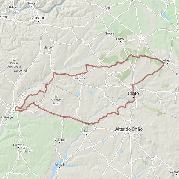Miniatura do mapa de inspiração para ciclismo "Rota do Moinho de Água" em Alentejo, Portugal. Gerado pelo planejador de rotas de ciclismo Tarmacs.app