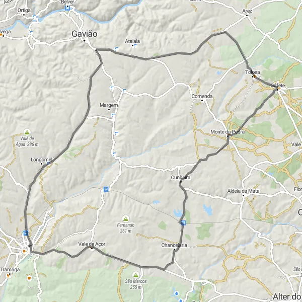 Miniatura do mapa de inspiração para ciclismo "Rota de Longomel e São Marcos" em Alentejo, Portugal. Gerado pelo planejador de rotas de ciclismo Tarmacs.app