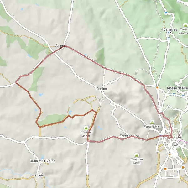 Miniatura do mapa de inspiração para ciclismo "Rota da Serra d'Alagoa" em Alentejo, Portugal. Gerado pelo planejador de rotas de ciclismo Tarmacs.app