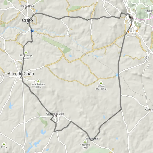 Miniatura do mapa de inspiração para ciclismo "Circuito pelos Castelos" em Alentejo, Portugal. Gerado pelo planejador de rotas de ciclismo Tarmacs.app