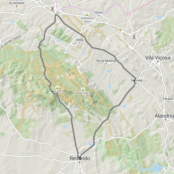 Miniatura do mapa de inspiração para ciclismo "Ciclovia das Colinas Alentejanas" em Alentejo, Portugal. Gerado pelo planejador de rotas de ciclismo Tarmacs.app
