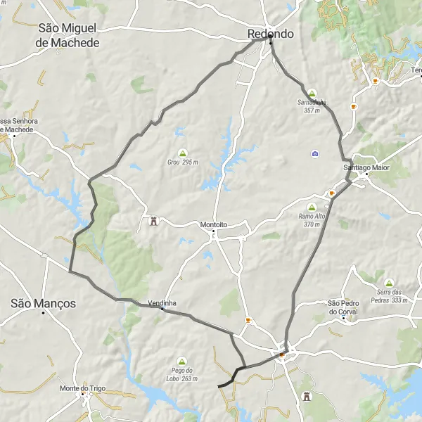 Miniatura do mapa de inspiração para ciclismo "Circuito da Serra da Ossa" em Alentejo, Portugal. Gerado pelo planejador de rotas de ciclismo Tarmacs.app