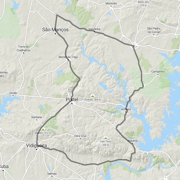 Miniatura do mapa de inspiração para ciclismo "Passeio pelas Vinhas do Alentejo" em Alentejo, Portugal. Gerado pelo planejador de rotas de ciclismo Tarmacs.app