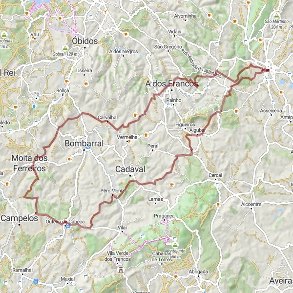 Miniatura do mapa de inspiração para ciclismo "Rota das Aldeias Antigas" em Alentejo, Portugal. Gerado pelo planejador de rotas de ciclismo Tarmacs.app