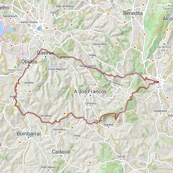Miniatura do mapa de inspiração para ciclismo "Rota dos Miradouros" em Alentejo, Portugal. Gerado pelo planejador de rotas de ciclismo Tarmacs.app